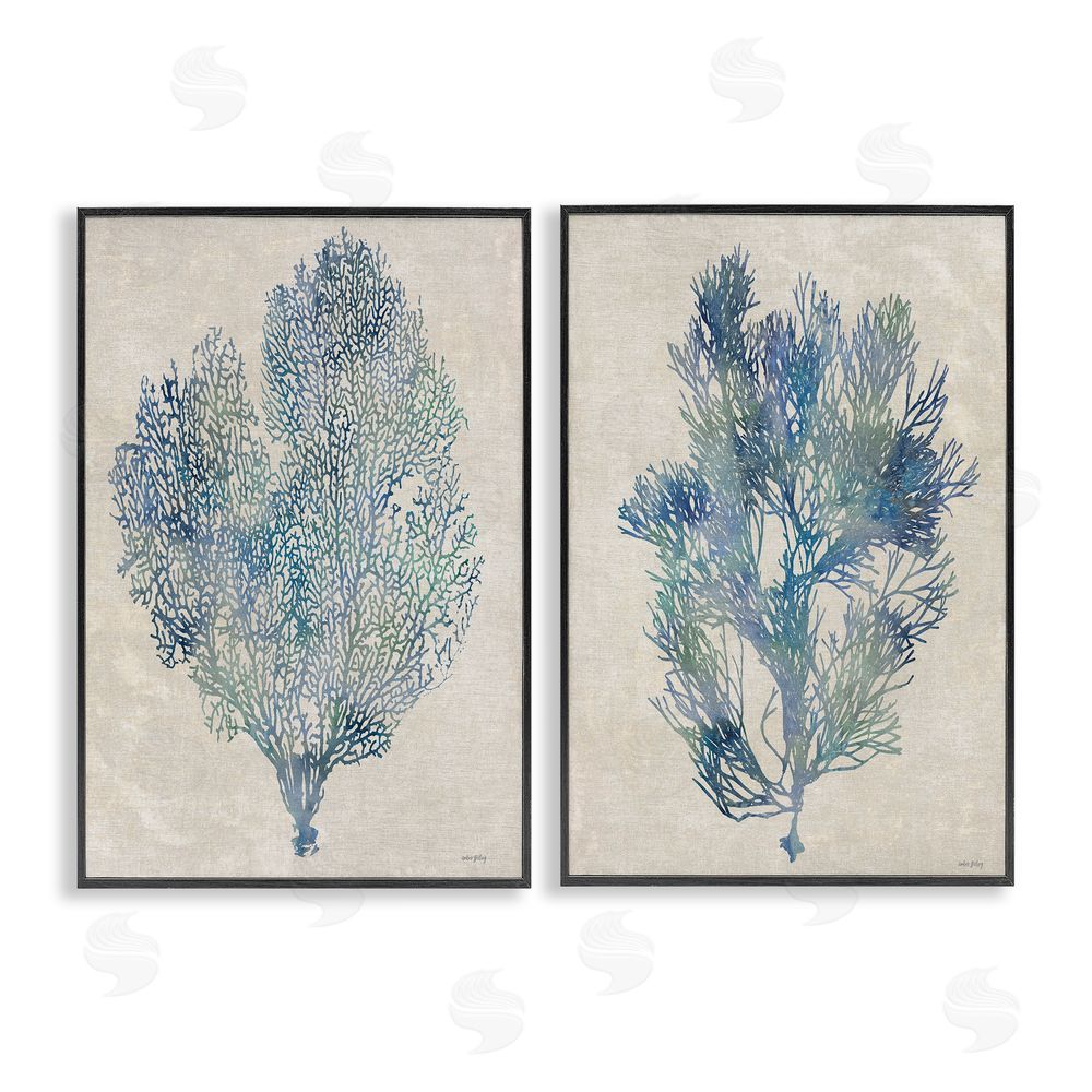 Amber Sterling Fan Coral Study in Blues Black Framed Giclee Wall Art