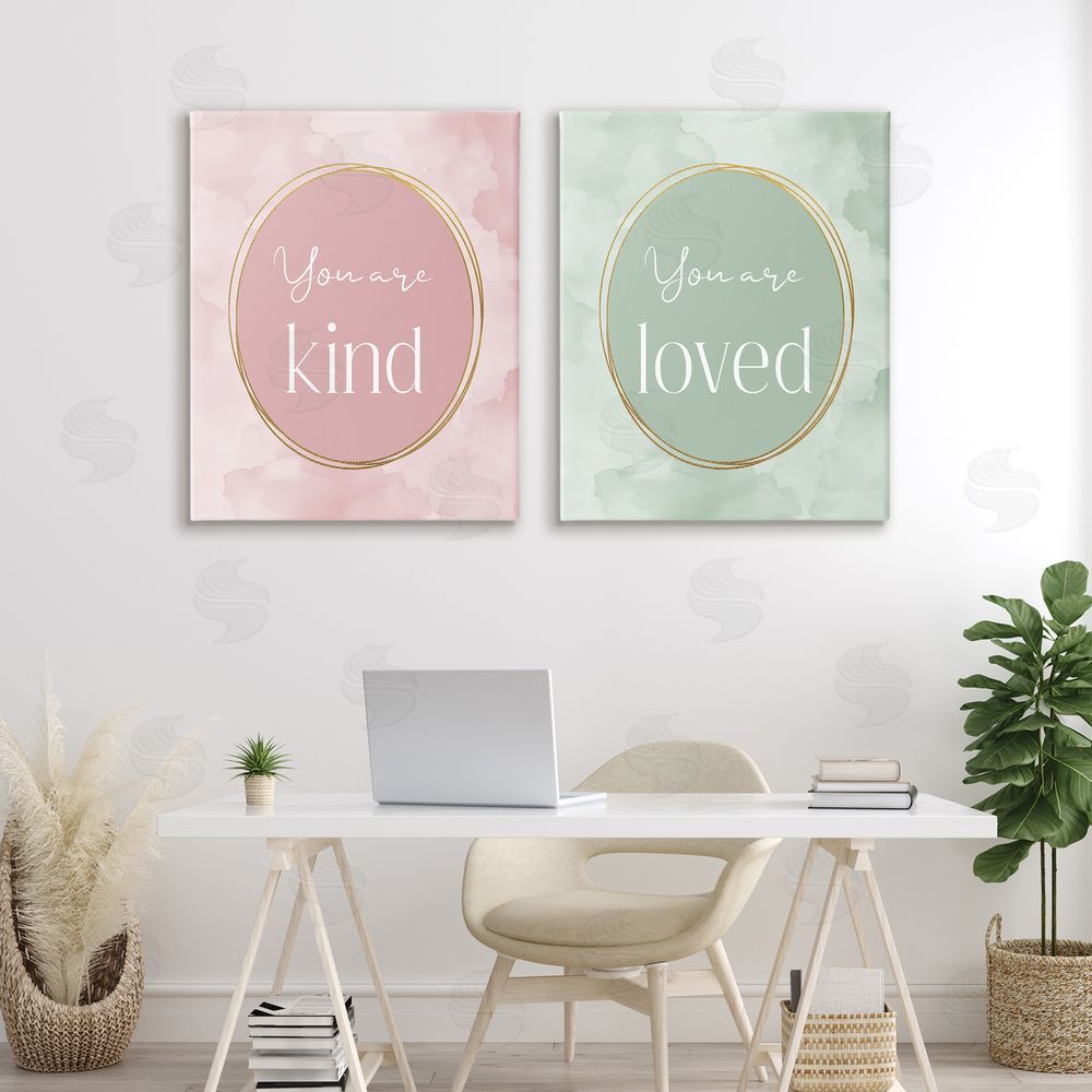 Christine Simpson Art Pastel Golden Affirmations Stretched Cavas Wall Art Set in Room