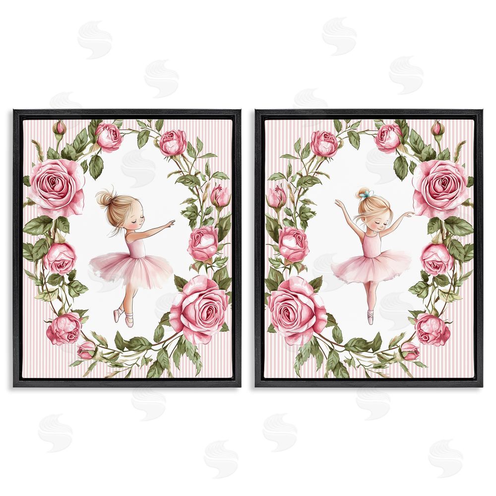 Christine Simpson Art Little Rose Dancers Black Floating Frame Canvas Wall Art Print