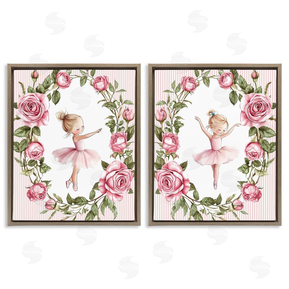 Christine Simpson Art Little Rose Dancers Brown Floating Frame Canvas Wall Art Print