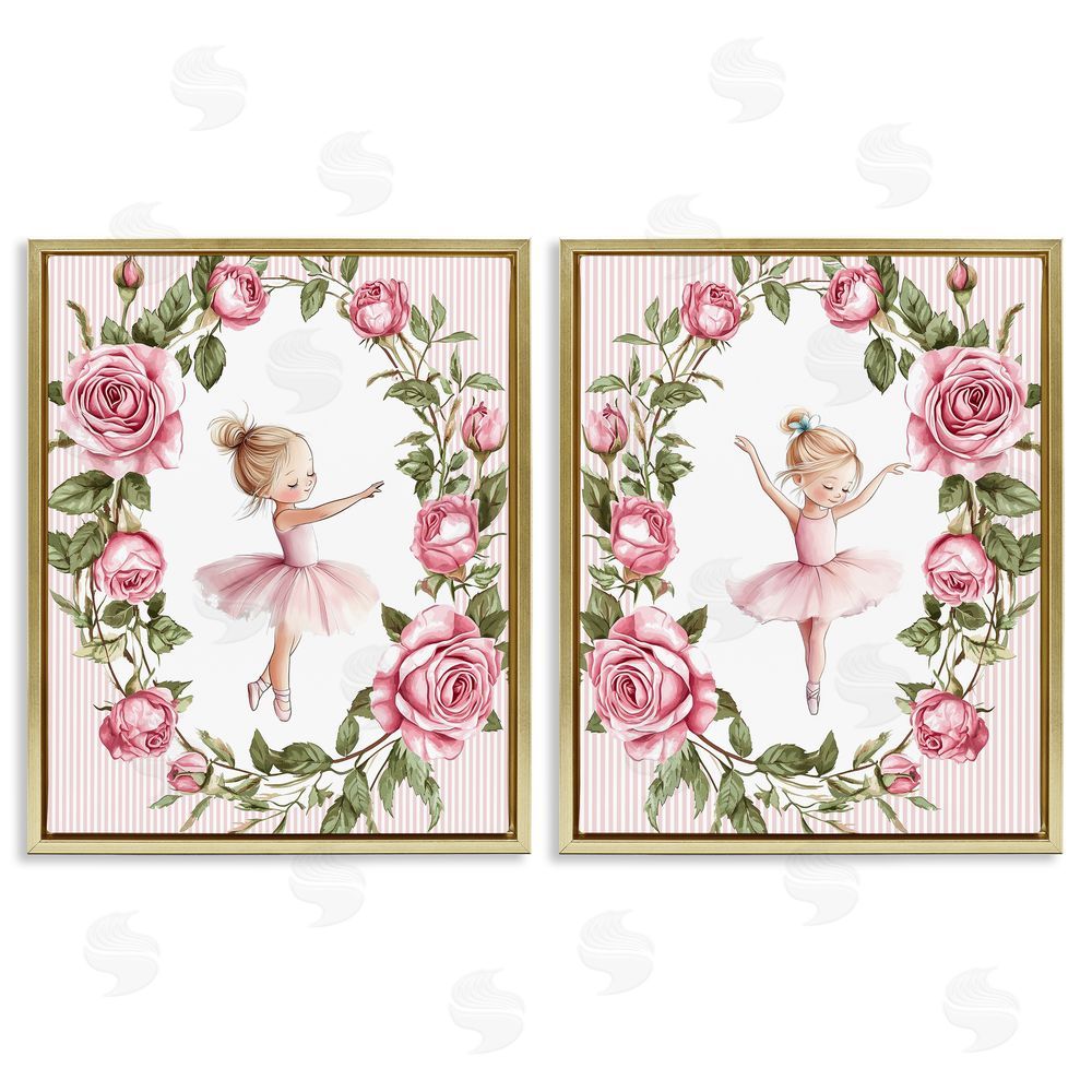 Christine Simpson Art Little Rose Dancers Gold Floating Frame Canvas Wall Art Print