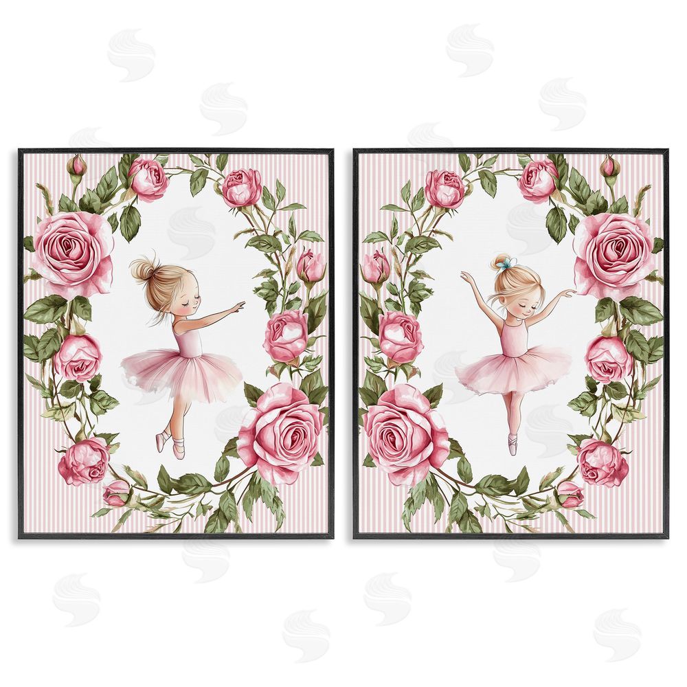 Christine Simpson Art Little Rose Dancers Black Framed Giclee Wall Art Print