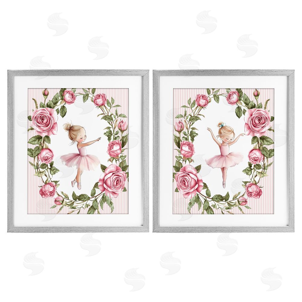 Christine Simpson Art Little Rose Dancers Gray Framed Print Under Glass Wall Art