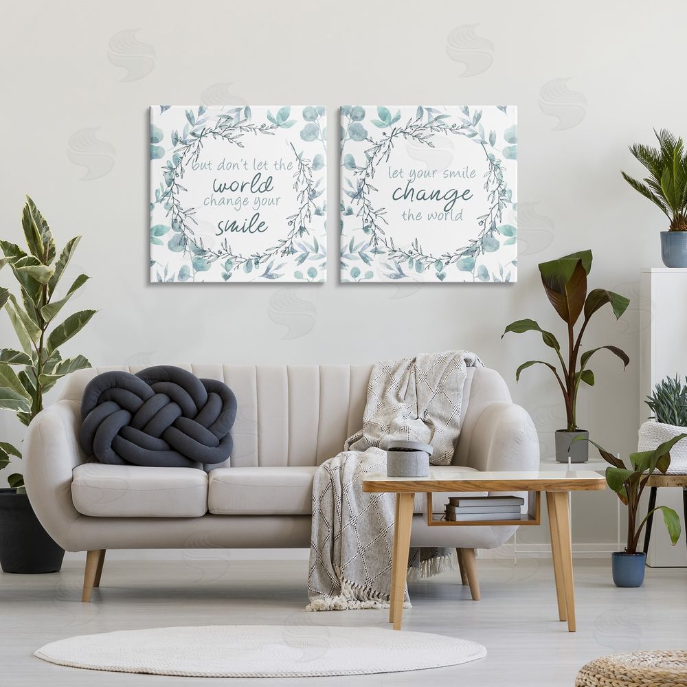 Kim Allen Inspirational Smile Quotes Stretched Cavas Wall Art Set in Room