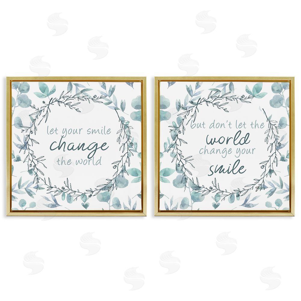 Kim Allen Inspirational Smile Quotes Gold Floating Frame Canvas Wall Art Print