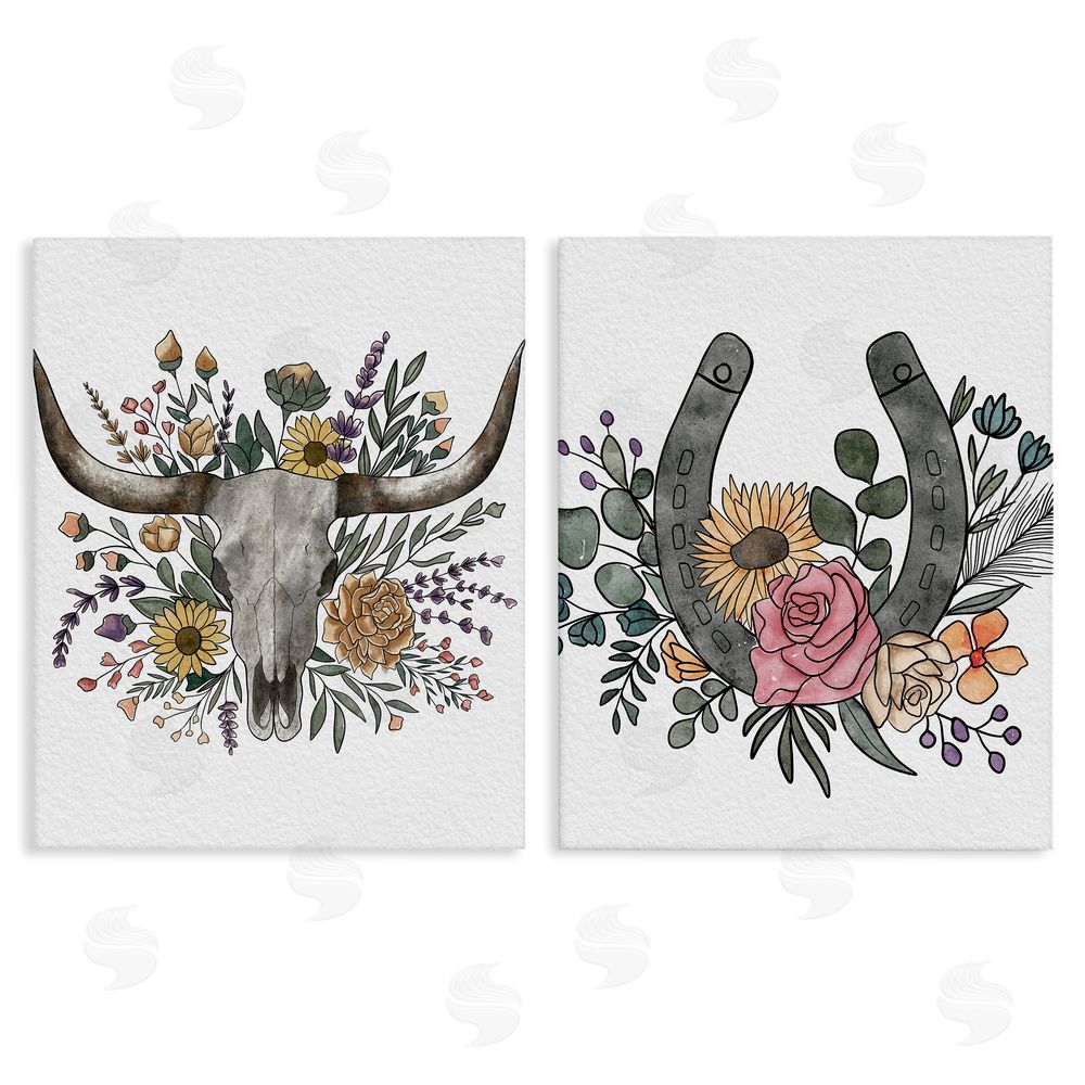 Alisha Kiara Design Boho Longhorn & Horseshoe Stretched Canvas Wall Art Print