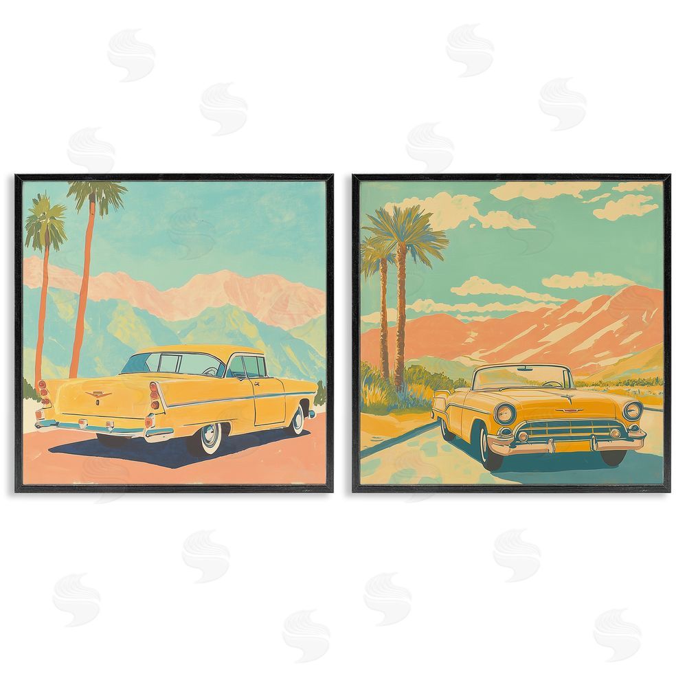 Walker Noble Classic Yellow Cars in Tropics Black Framed Giclee Wall Art Print