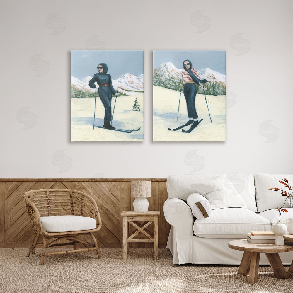 Grace Popp Winter Skiing Sisters Canvas Art on Wall