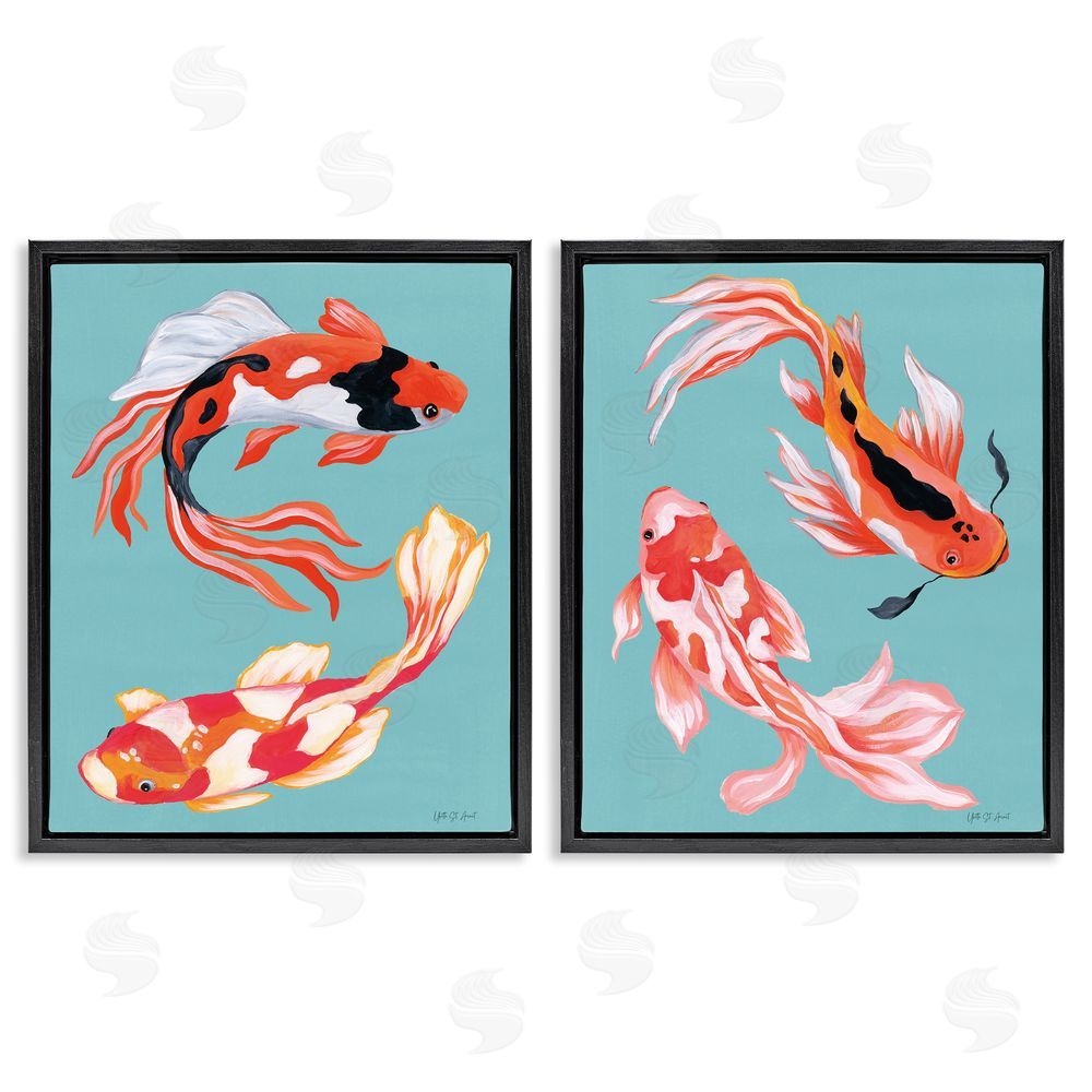 Yvette St. Amant Colorful Twin Koi Black Floating Frame Canvas Wall Art Print