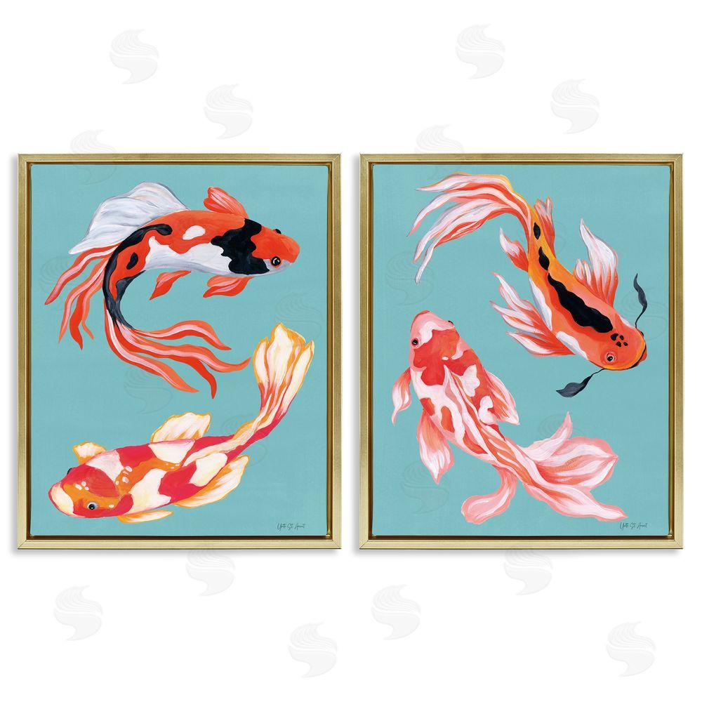 Yvette St. Amant Colorful Twin Koi Gold Floating Frame Canvas Wall Art Print