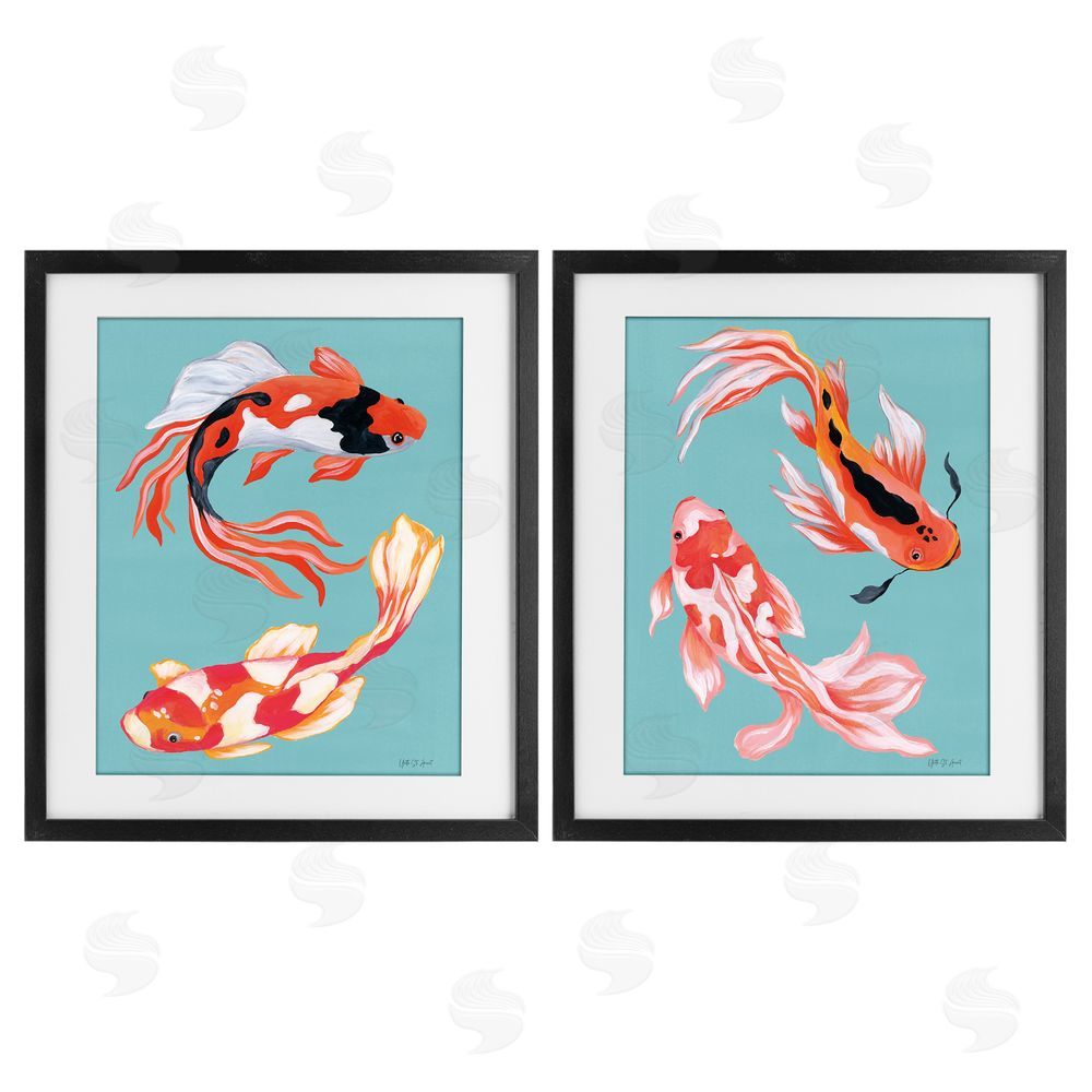 Yvette St. Amant Colorful Twin Koi Black Framed Print Under Glass Wall Art