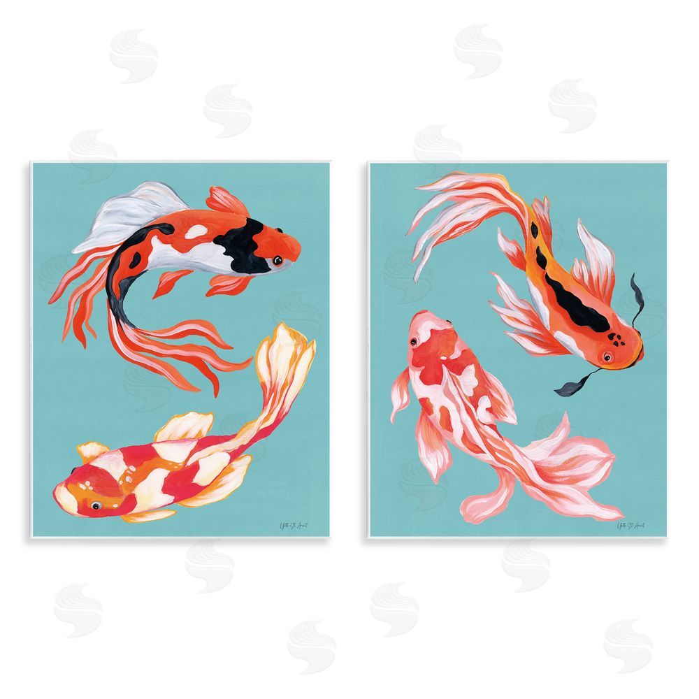 Yvette St. Amant Colorful Twin Koi Wooden Wall Plaque Art Print