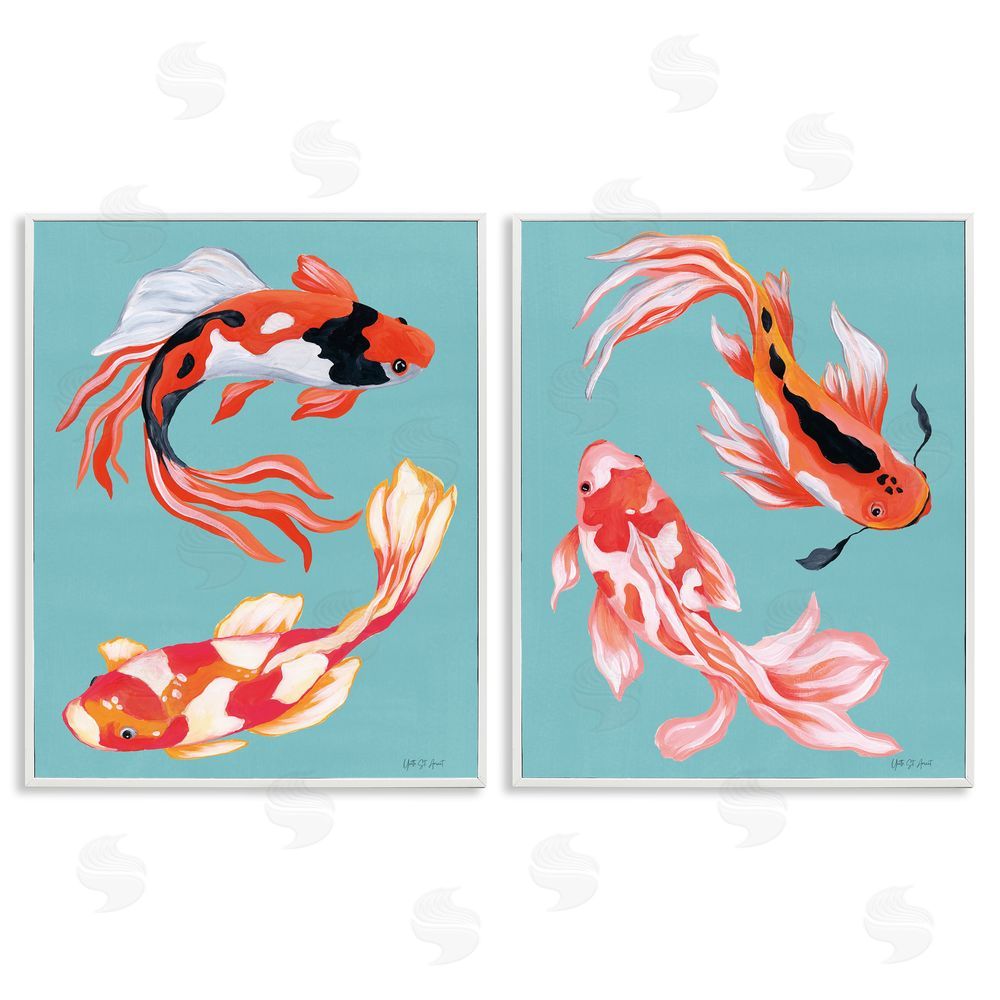 Yvette St. Amant Colorful Twin Koi White Framed Giclee Wall Art Print