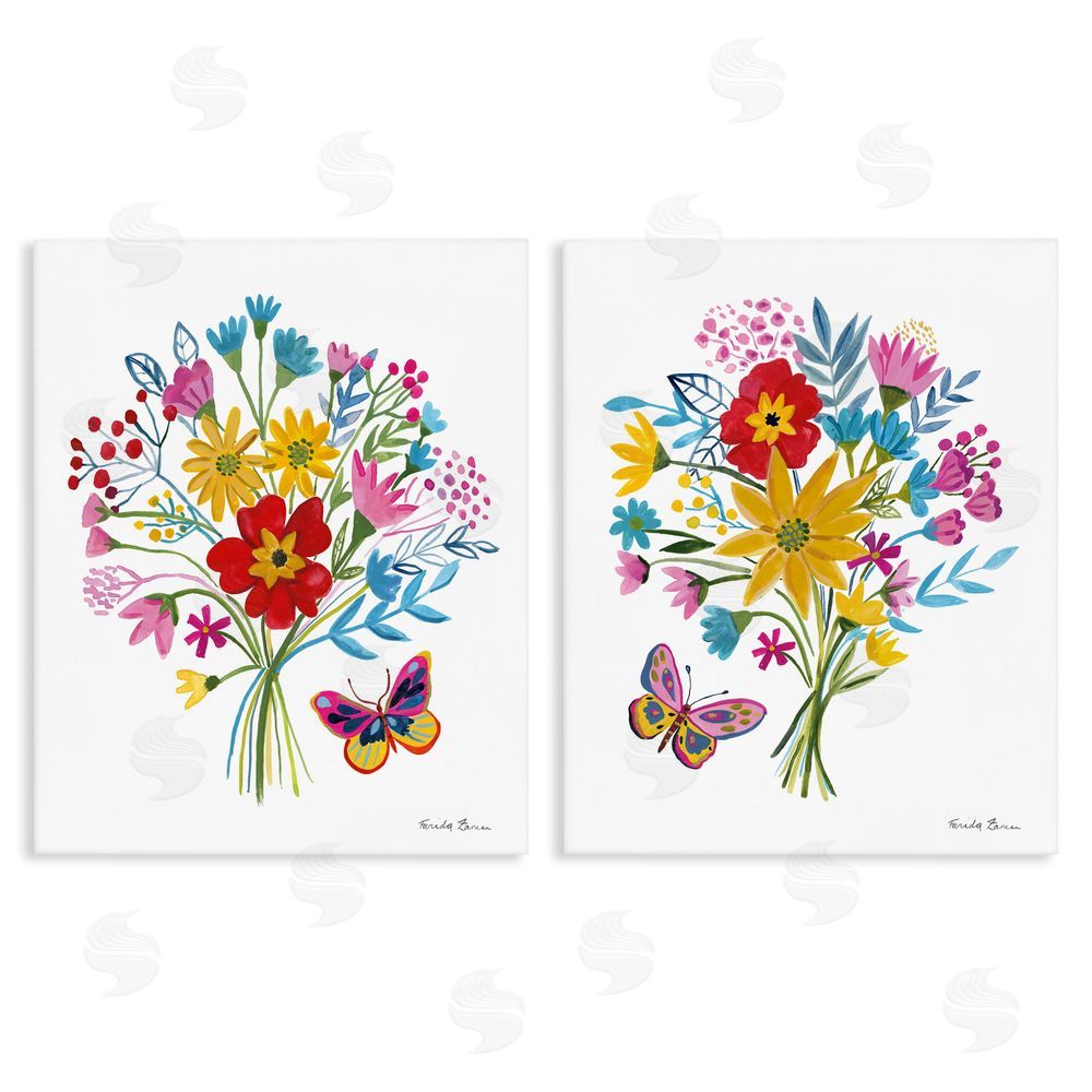 Farida Zaman Butterfly Bouquets of Spring Sprigs Stretched Canvas Wall Art Print