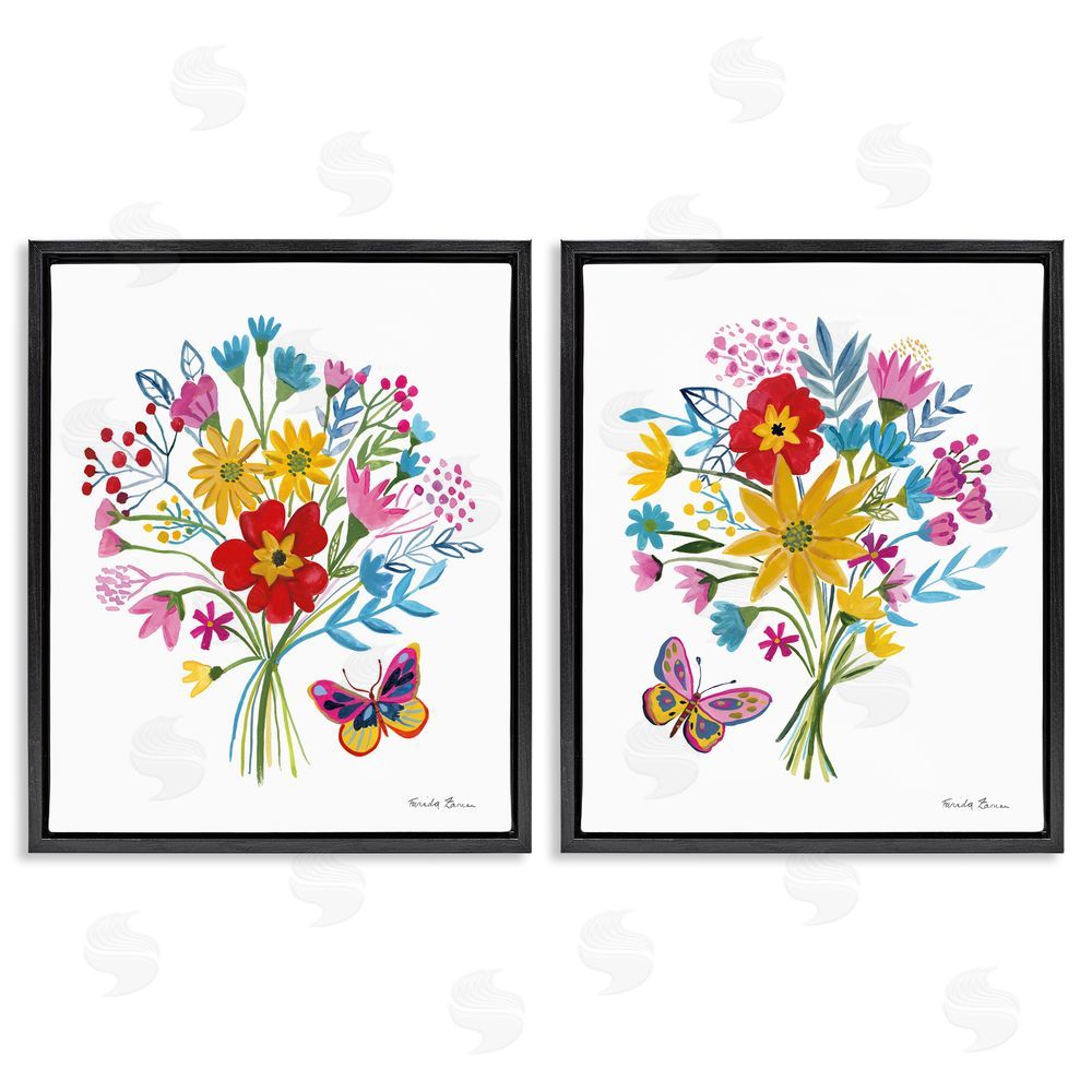 Farida Zaman Butterfly Bouquets of Spring Sprigs Black Floating Frame Canvas Wall Art Print