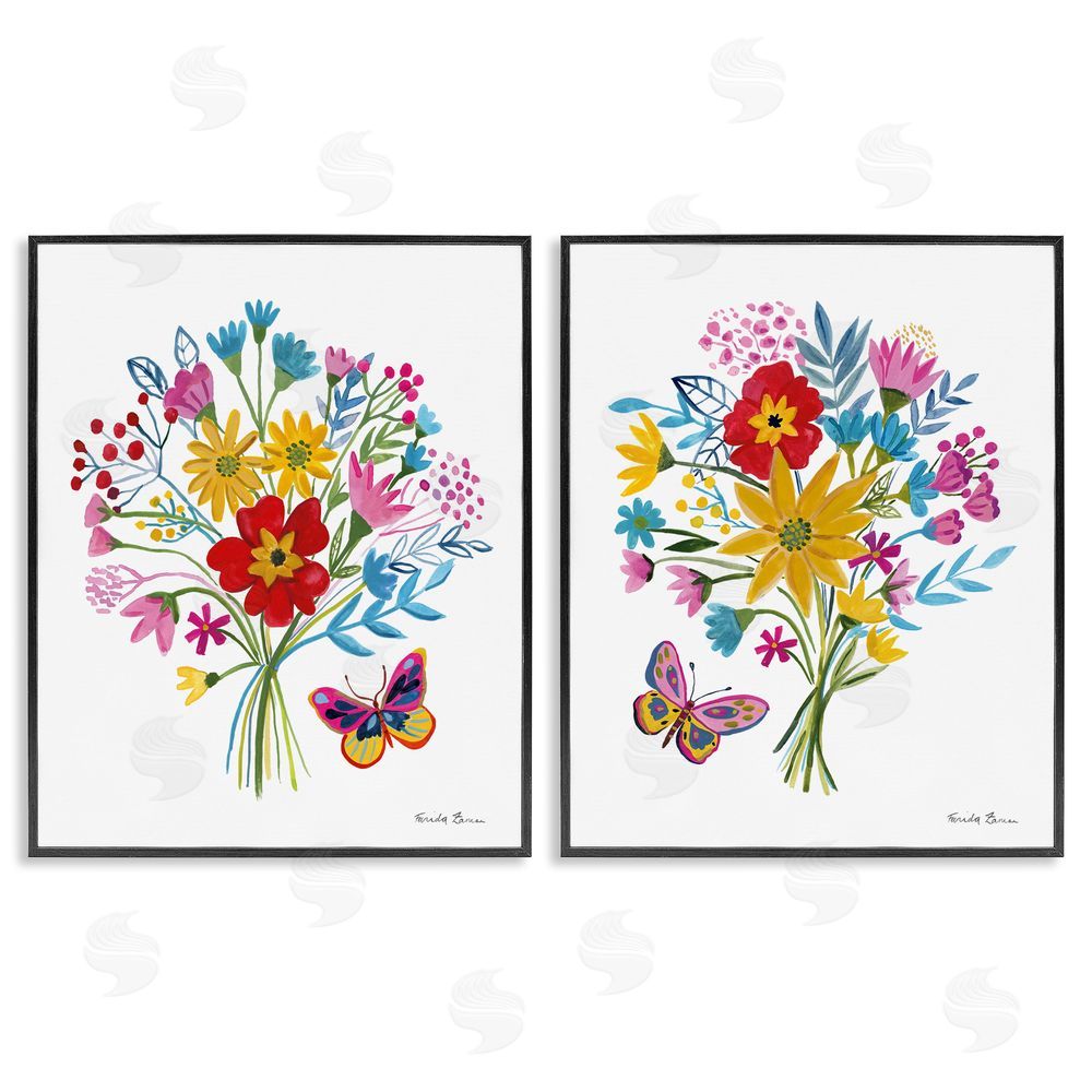 Farida Zaman Butterfly Bouquets of Spring Sprigs Black Framed Giclee Wall Art Print