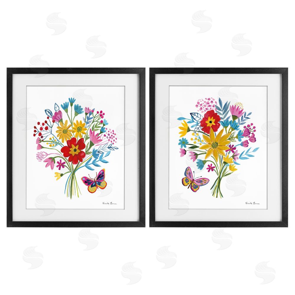 Farida Zaman Butterfly Bouquets of Spring Sprigs Black Framed Print Under Glass Wall Art