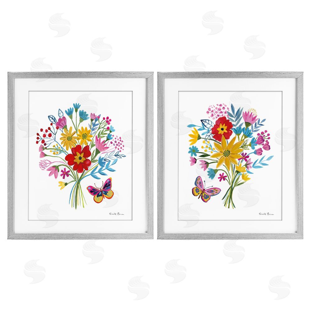 Farida Zaman Butterfly Bouquets of Spring Sprigs Gray Framed Print Under Glass Wall Art