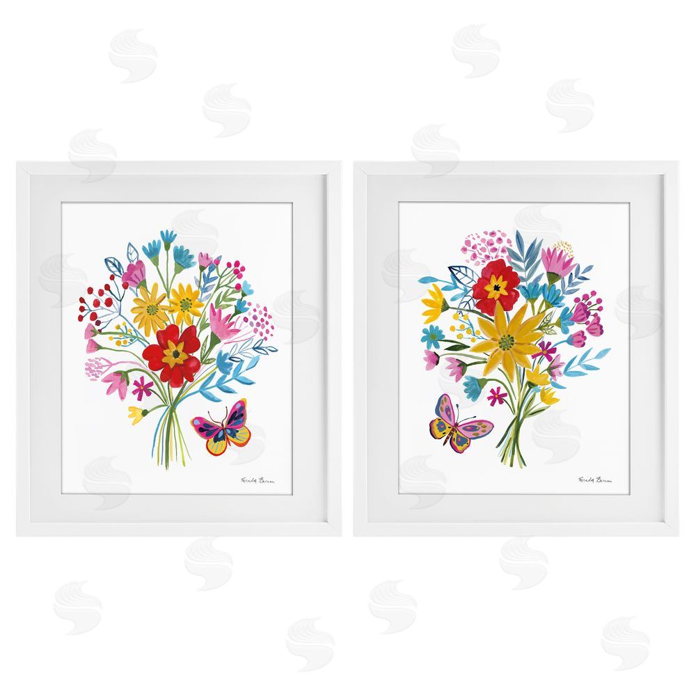 Farida Zaman Butterfly Bouquets of Spring Sprigs White Framed Print Under Glass Wall Art