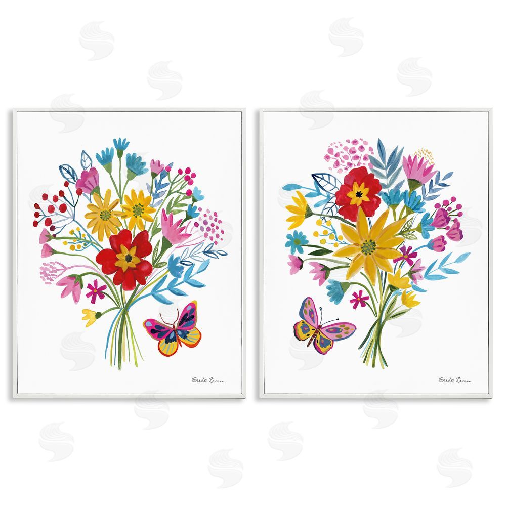 Farida Zaman Butterfly Bouquets of Spring Sprigs White Framed Giclee Wall Art Print