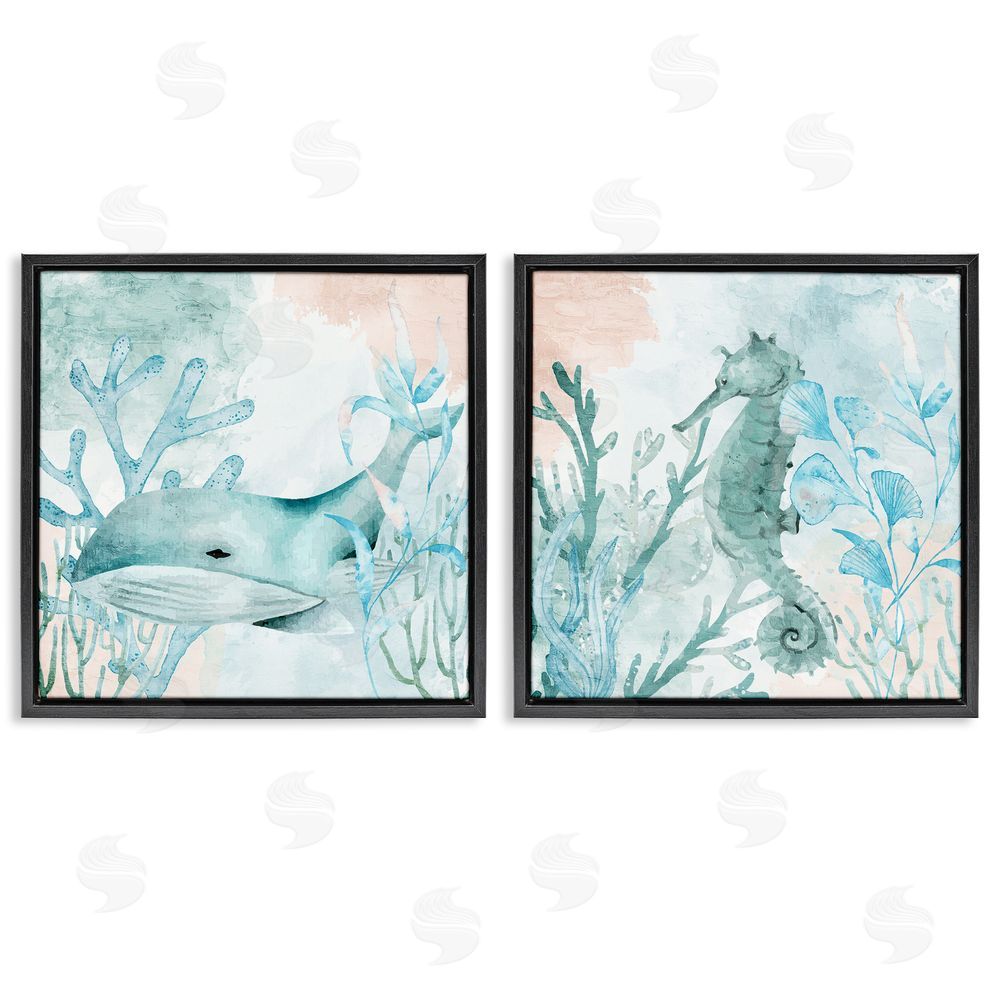 Kim Allen Whale & Seahorse Sea Swim Black Floating Frame Canvas Wall Art Print