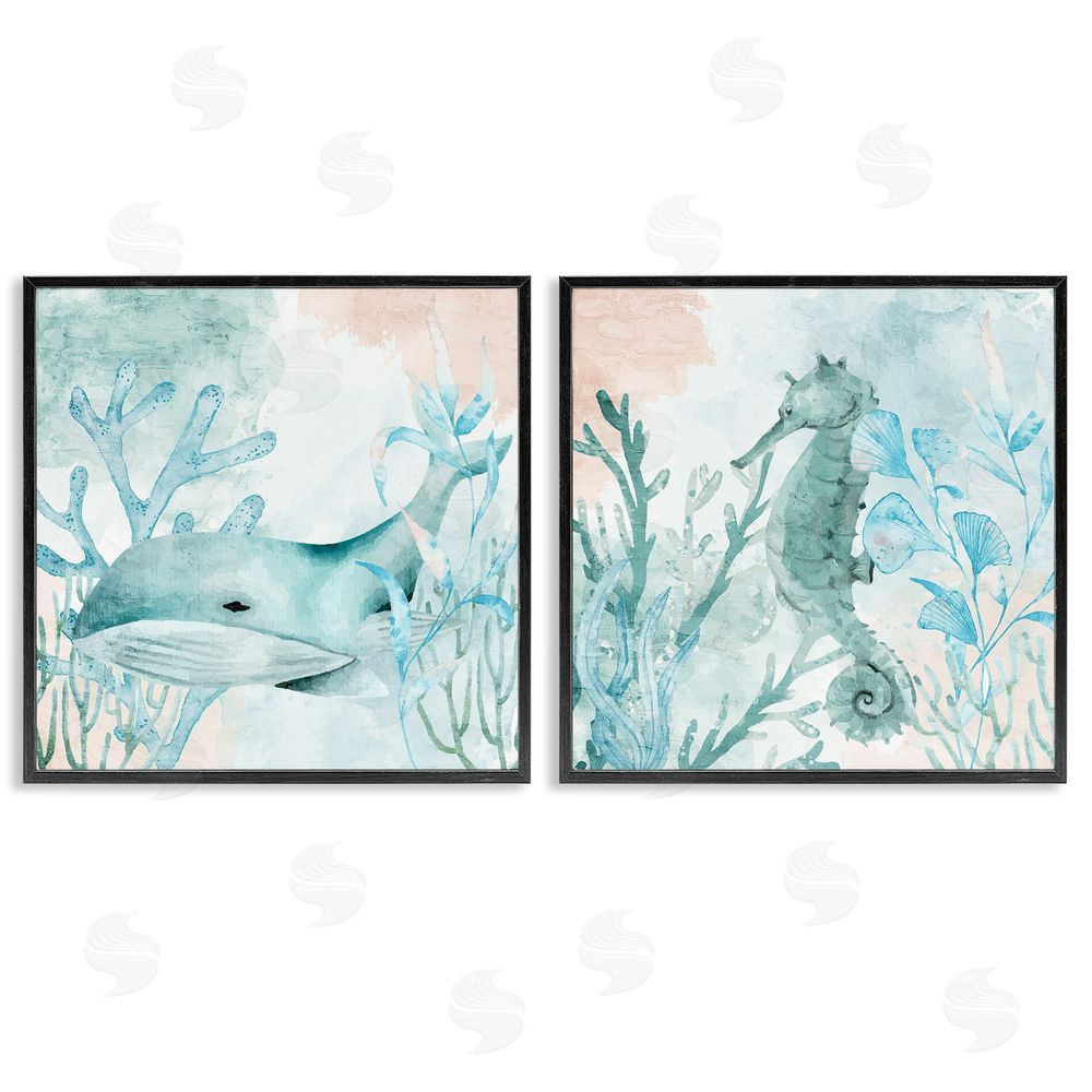 Kim Allen Whale & Seahorse Sea Swim Black Framed Giclee Wall Art Print