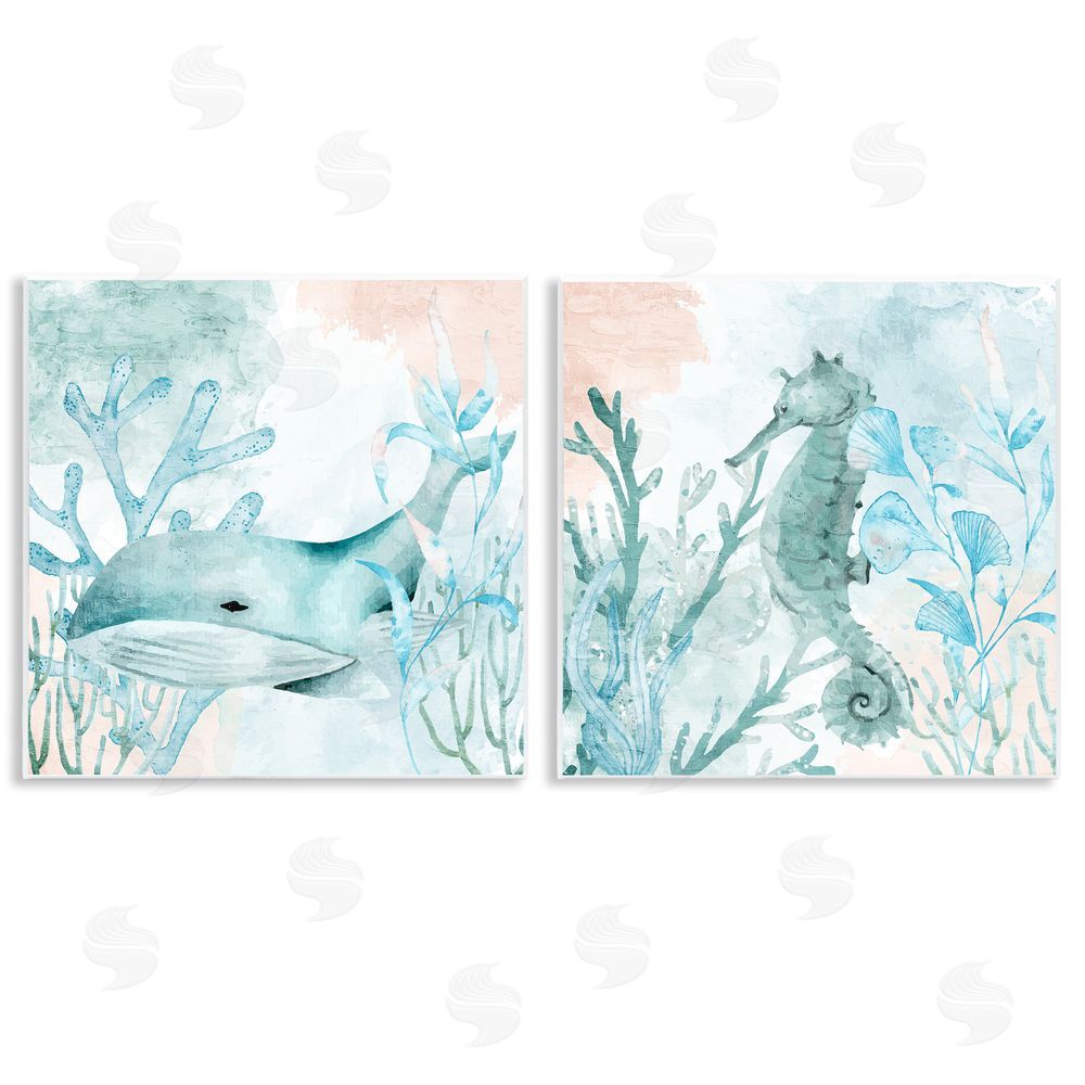 Kim Allen Whale & Seahorse Sea Swim Wooden Wall Plaque Art Print