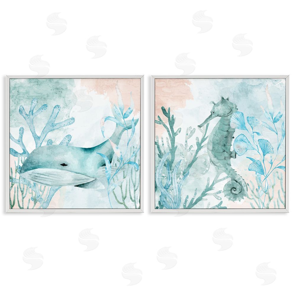 Kim Allen Whale & Seahorse Sea Swim White Framed Giclee Wall Art Print