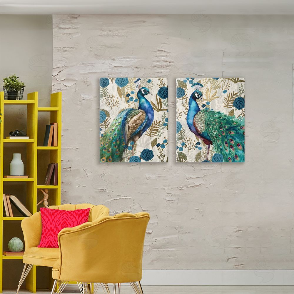 Kim Allen Floral Peacock Pride Stretched Cavas Wall Art Set in Room