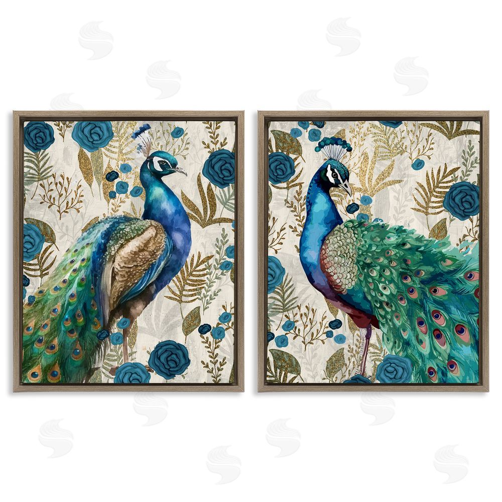 Kim Allen Floral Peacock Pride Brown Floating Frame Canvas Wall Art Print
