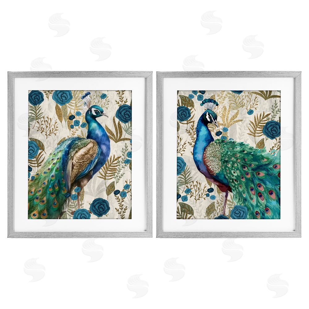Kim Allen Floral Peacock Pride Gray Framed Print Under Glass Wall Art