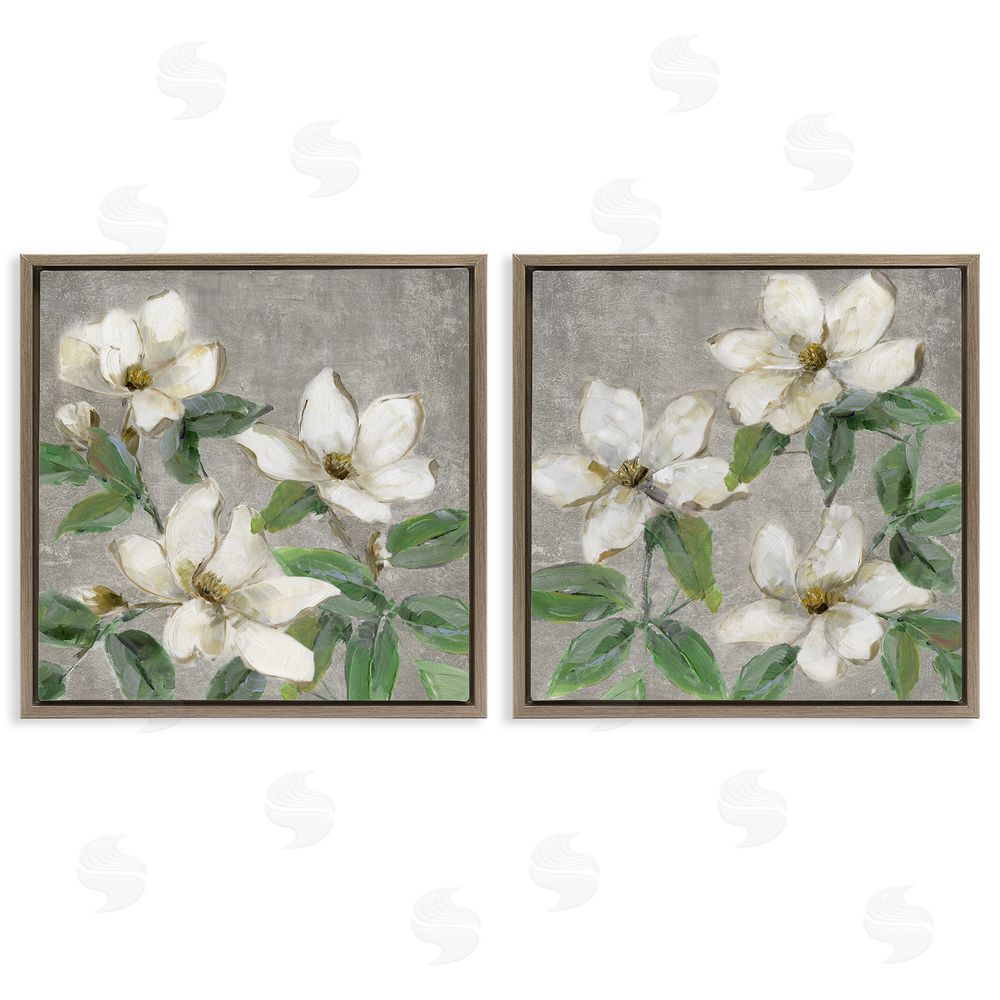 Sally Swatland Blooming Ivory Magnolias Brown Floating Frame Canvas Wall Art Print