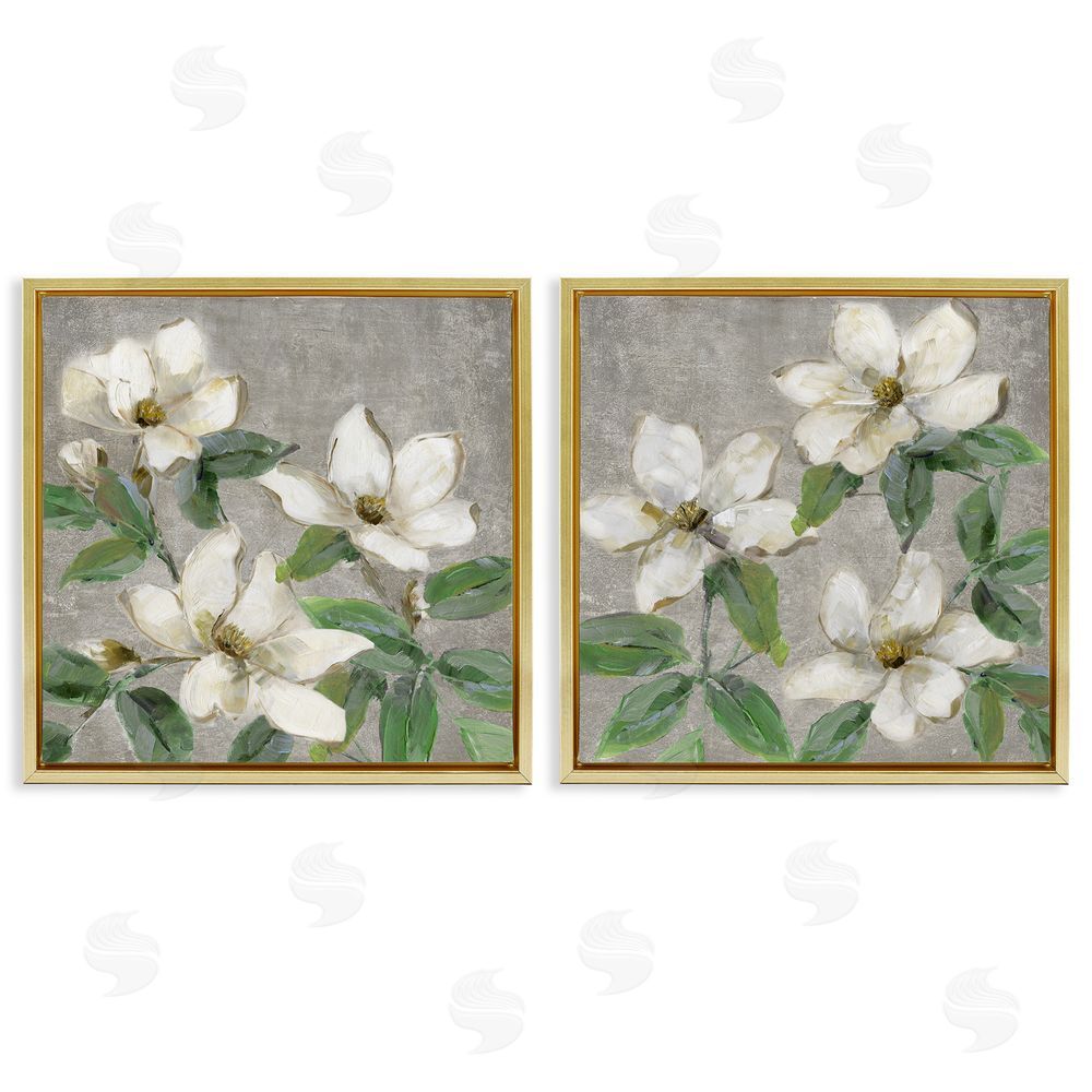 Sally Swatland Blooming Ivory Magnolias Gold Floating Frame Canvas Wall Art Print