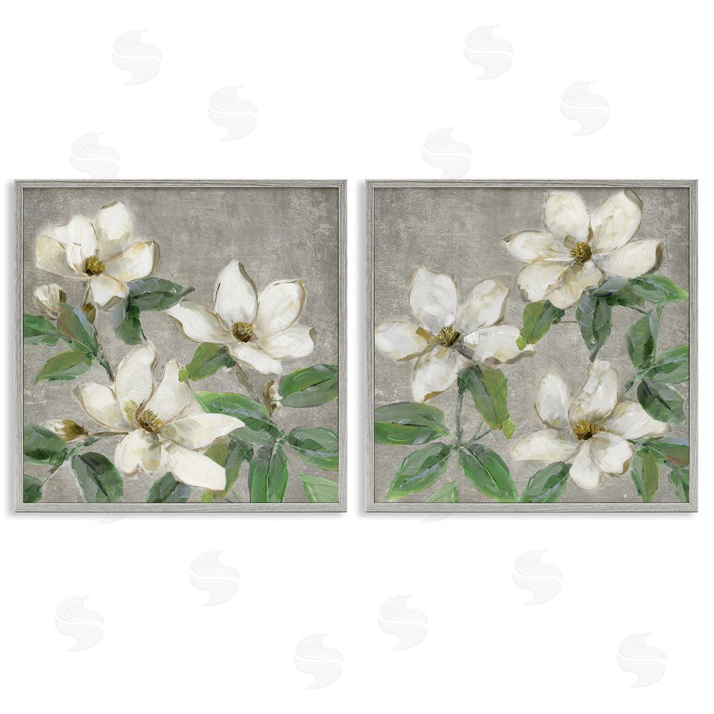 Sally Swatland Blooming Ivory Magnolias Gray Framed Giclee Wall Art Print