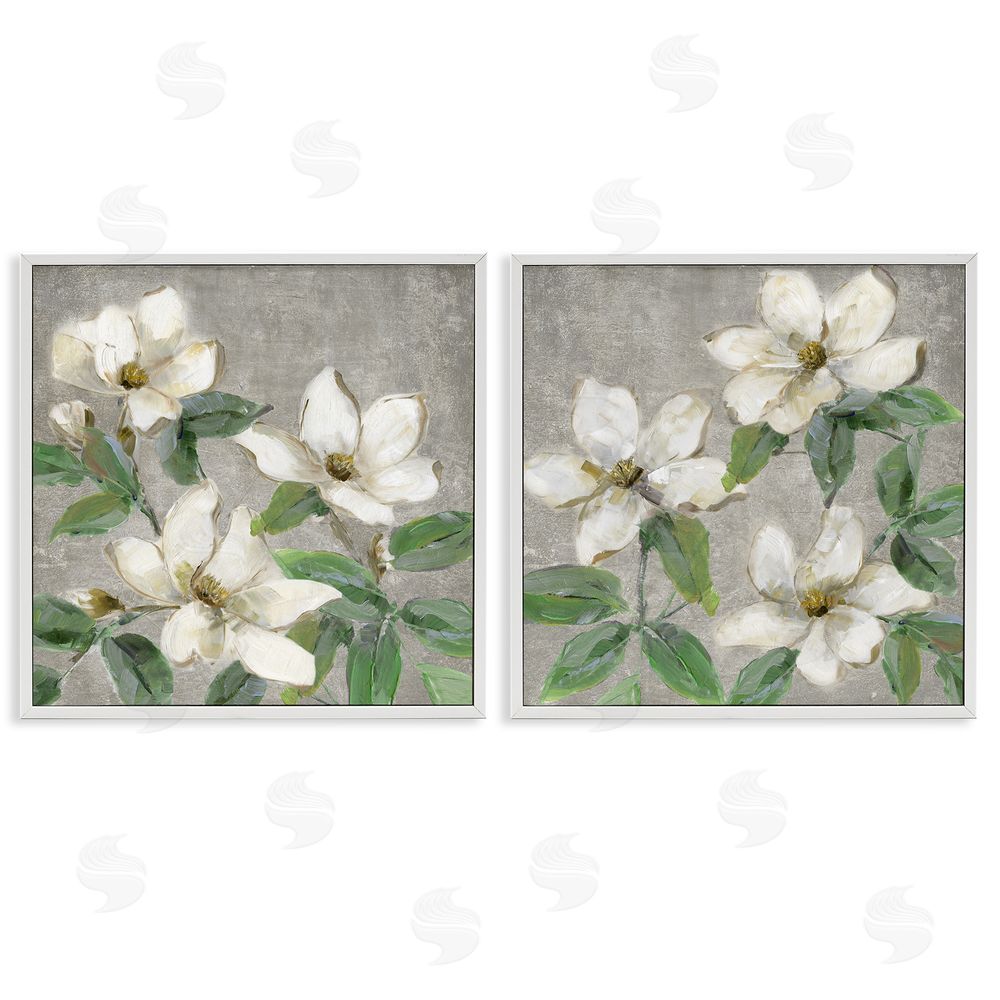 Sally Swatland Blooming Ivory Magnolias White Framed Giclee Wall Art Print