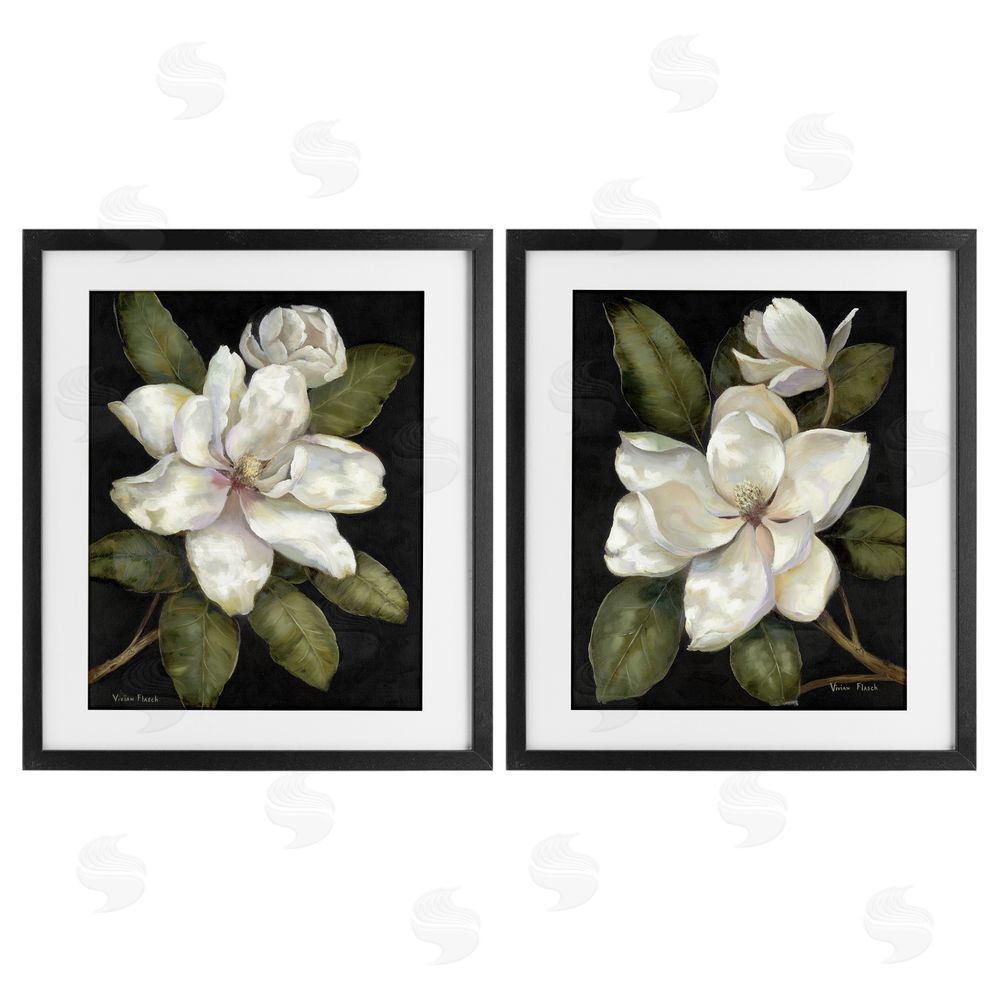Nan Magnolia Buds & Blooms Black Framed Print Under Glass Wall Art