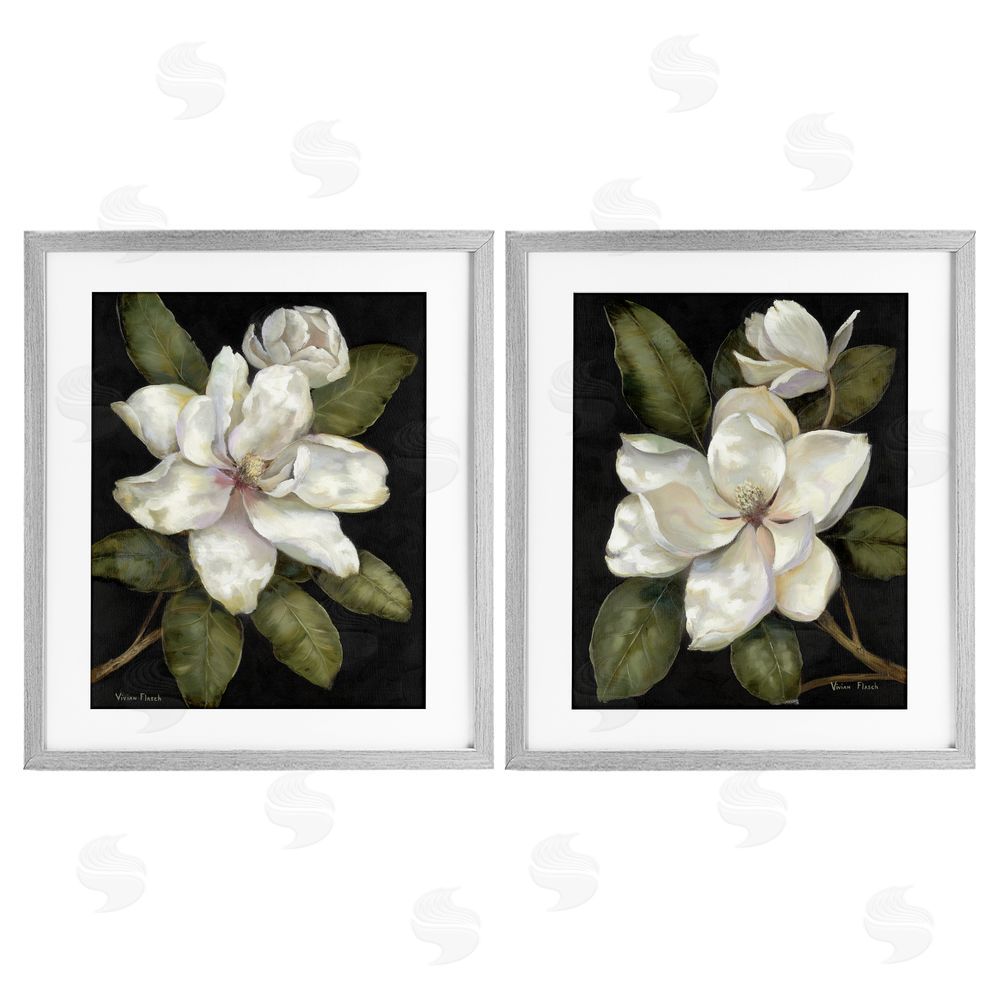 Nan Magnolia Buds & Blooms Gray Framed Print Under Glass Wall Art
