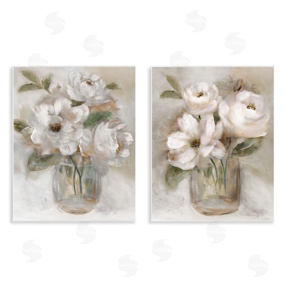 Nan Brushed White & Beige Roses Wooden Wall Plaque Art Print