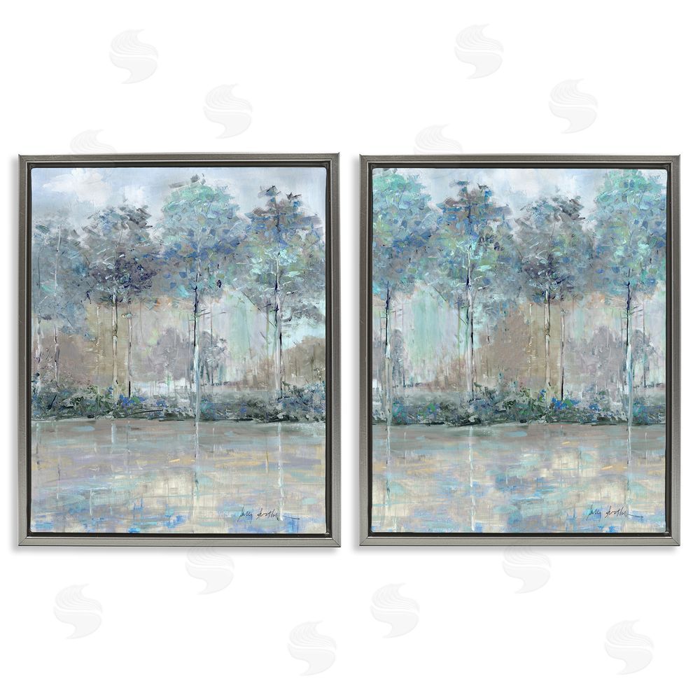 Sally Swatland Subdued Tree Landscape Impression Gray Floating Frame Canvas Wall Art Print