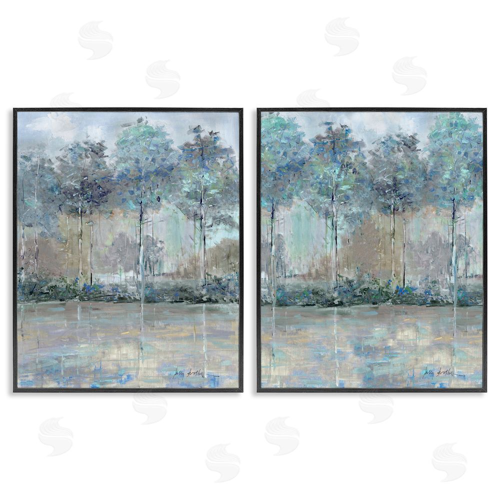 Sally Swatland Subdued Tree Landscape Impression Black Framed Giclee Wall Art Print