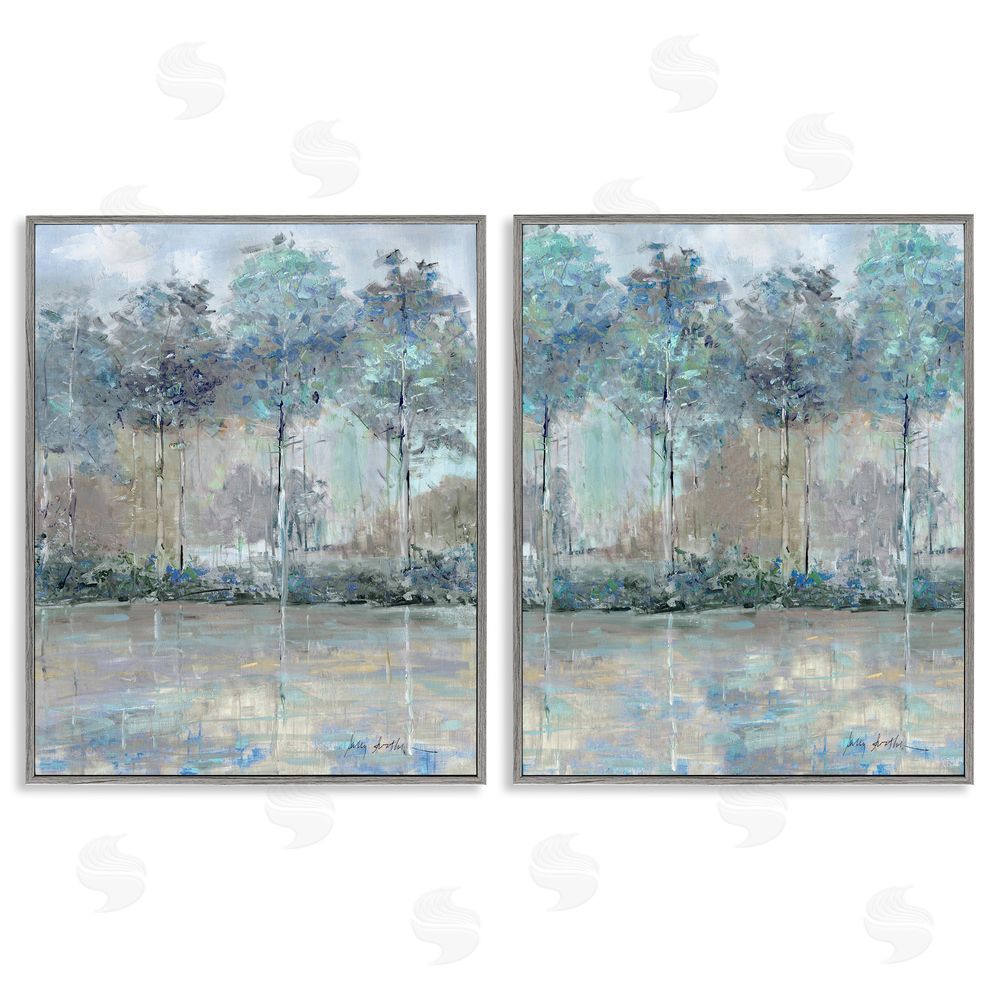 Sally Swatland Subdued Tree Landscape Impression Gray Framed Giclee Wall Art Print