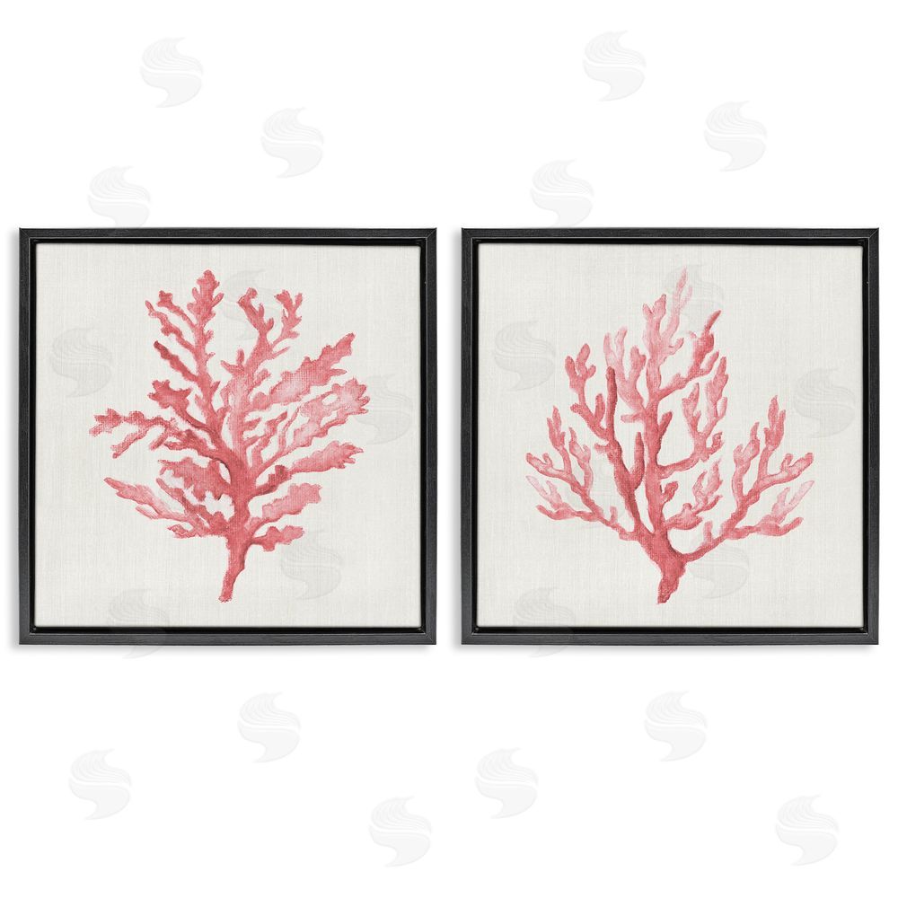 Janet Tava Rosy Pink Coral Branches Black Floating Frame Canvas Wall Art Print