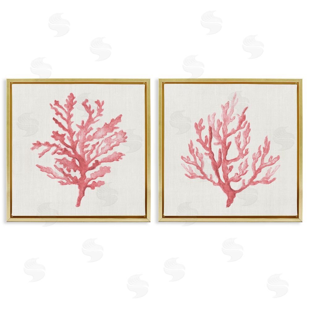 Janet Tava Rosy Pink Coral Branches Gold Floating Frame Canvas Wall Art Print