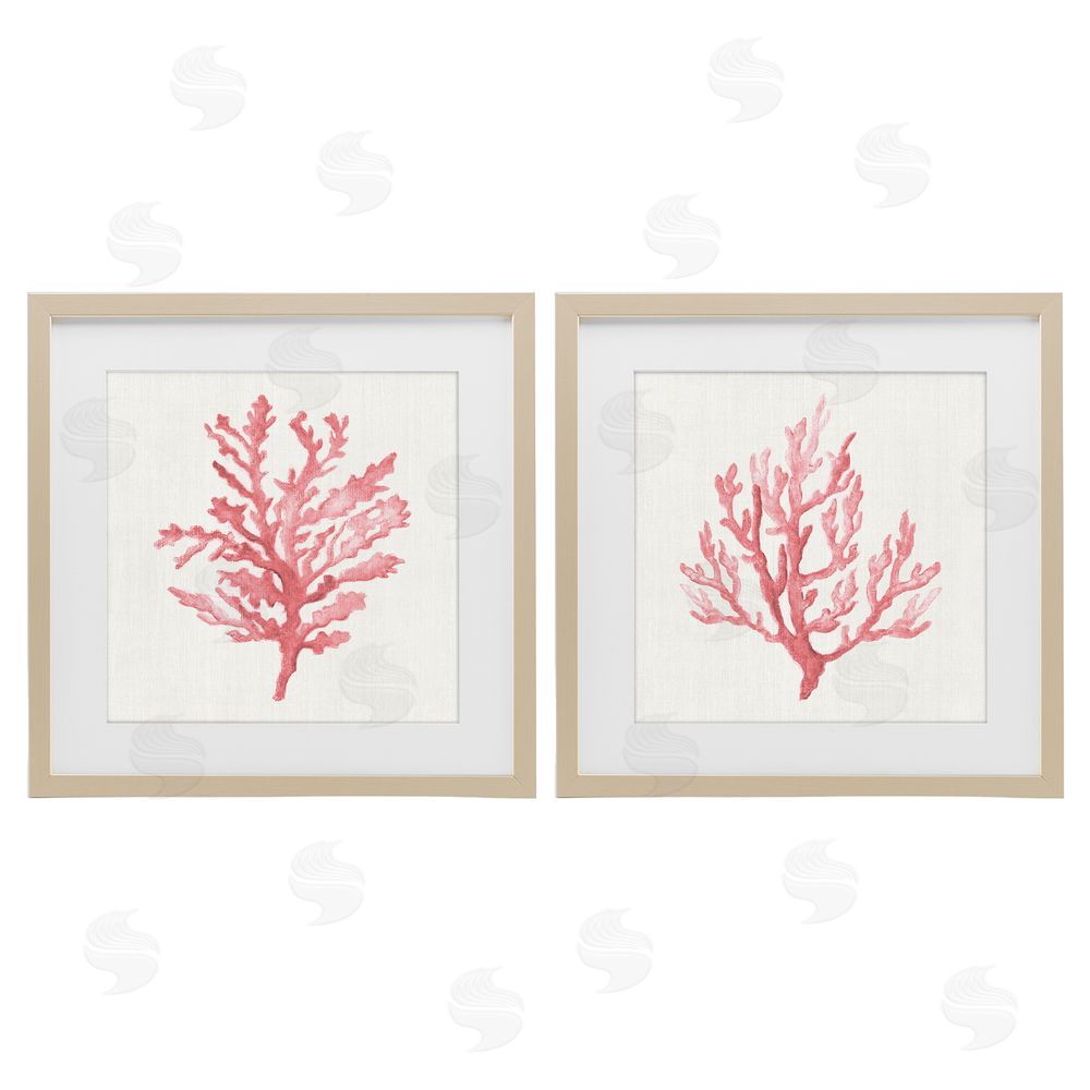 Janet Tava Rosy Pink Coral Branches Brown Framed Print Under Glass Wall Art