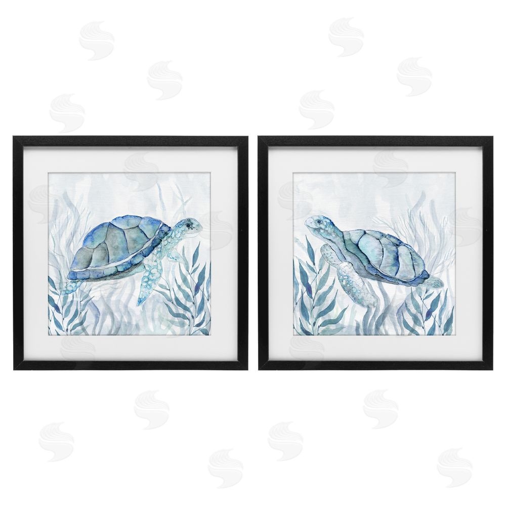 Janet Tava Subtle Smiling Sea Turtles Black Framed Print Under Glass Wall Art