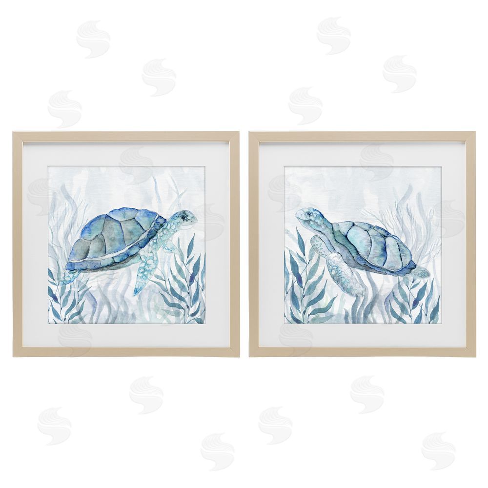 Janet Tava Subtle Smiling Sea Turtles Brown Framed Print Under Glass Wall Art
