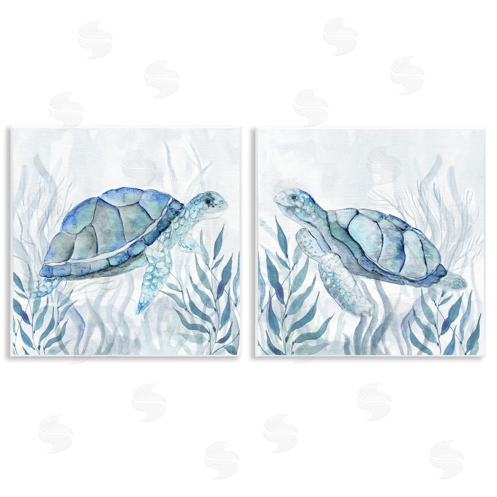 Janet Tava Subtle Smiling Sea Turtles Wooden Wall Plaque Art Print