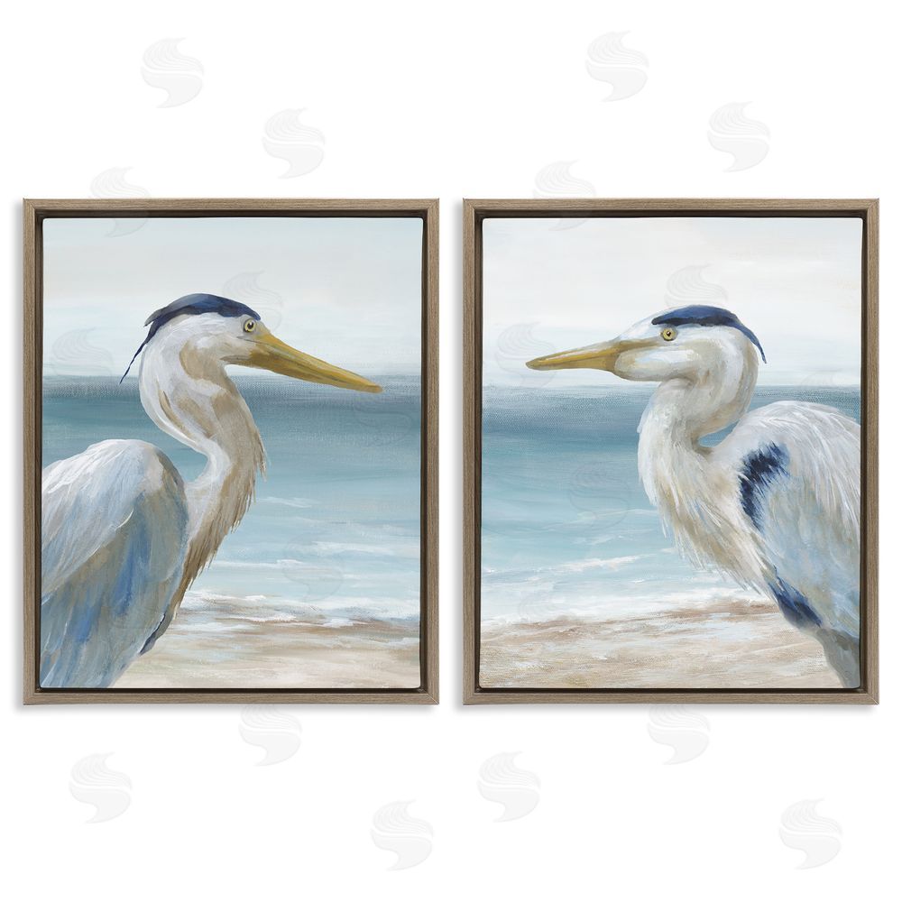 Nan Tranquil Gaze Herons Brown Floating Frame Canvas Wall Art Print