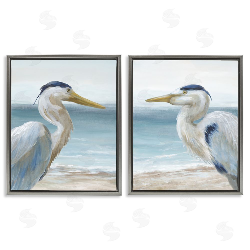 Nan Tranquil Gaze Herons Gray Floating Frame Canvas Wall Art Print