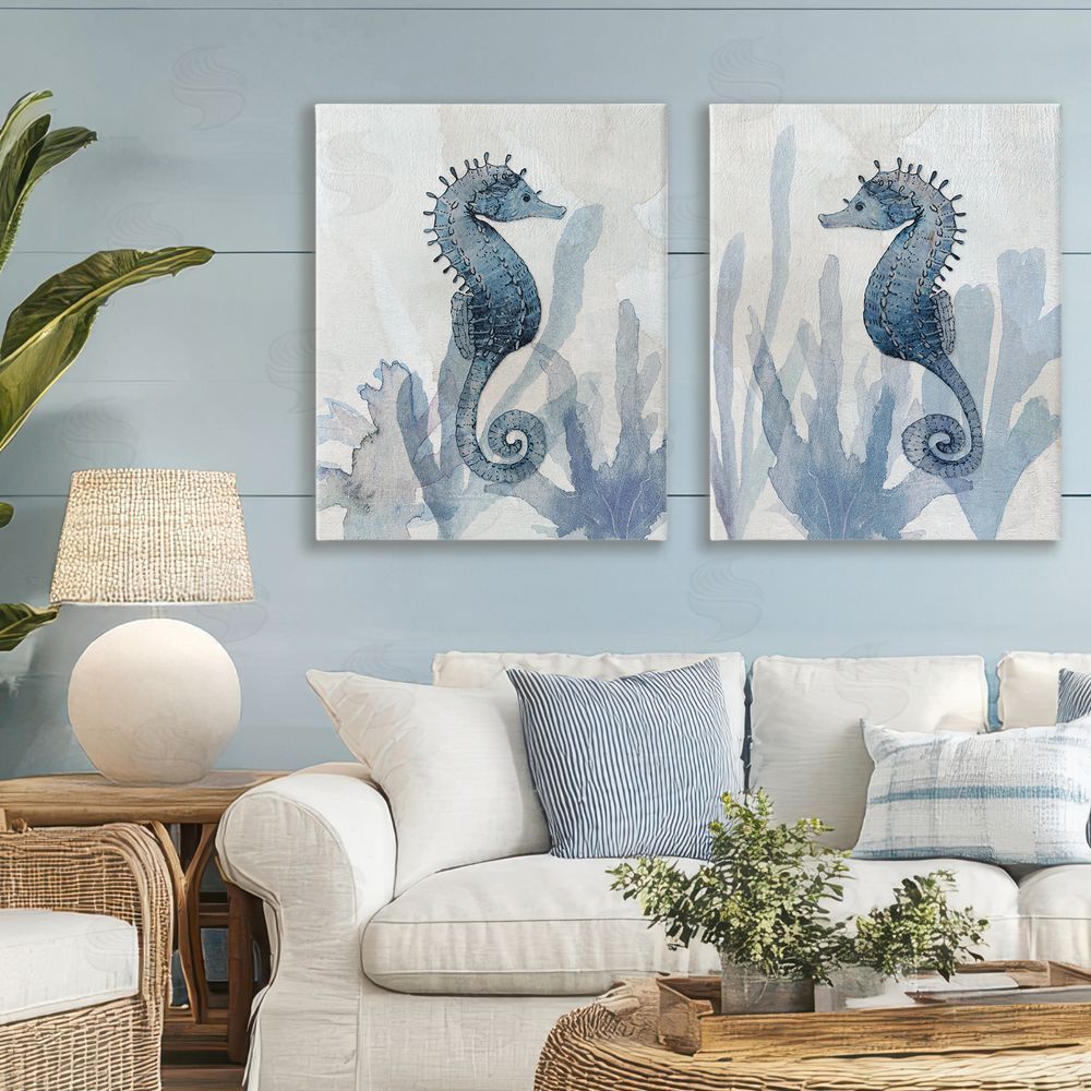 Susan Jill Impressions of Seahorses Stretched Cavas Wall Art Set in Room